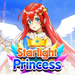 Rödhårig prinsessa i animestil med vita vingar och en krona ovanför titeln Starlight Princess