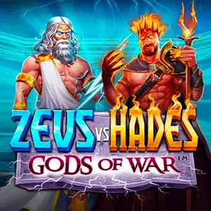 De to guder fra Zeus vs Hades side om side, den ene med hvidt skæg og den anden med en krone af ild